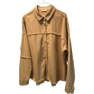 Carole Christian, Women's Snap front long sleeve top Fringe Studs Size L, Tan
